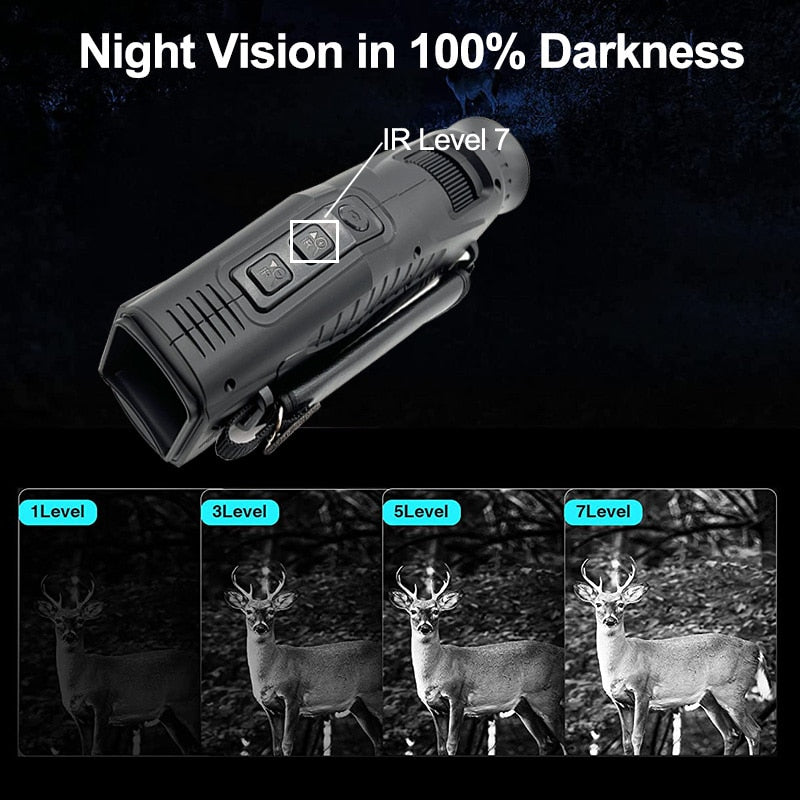 1080P Night Vision Monocular for Hunting Infrared 5x Digital Zoom Hunting Telescope with1.5&quot; Screen 32/64 IF Card Full Dark 300m