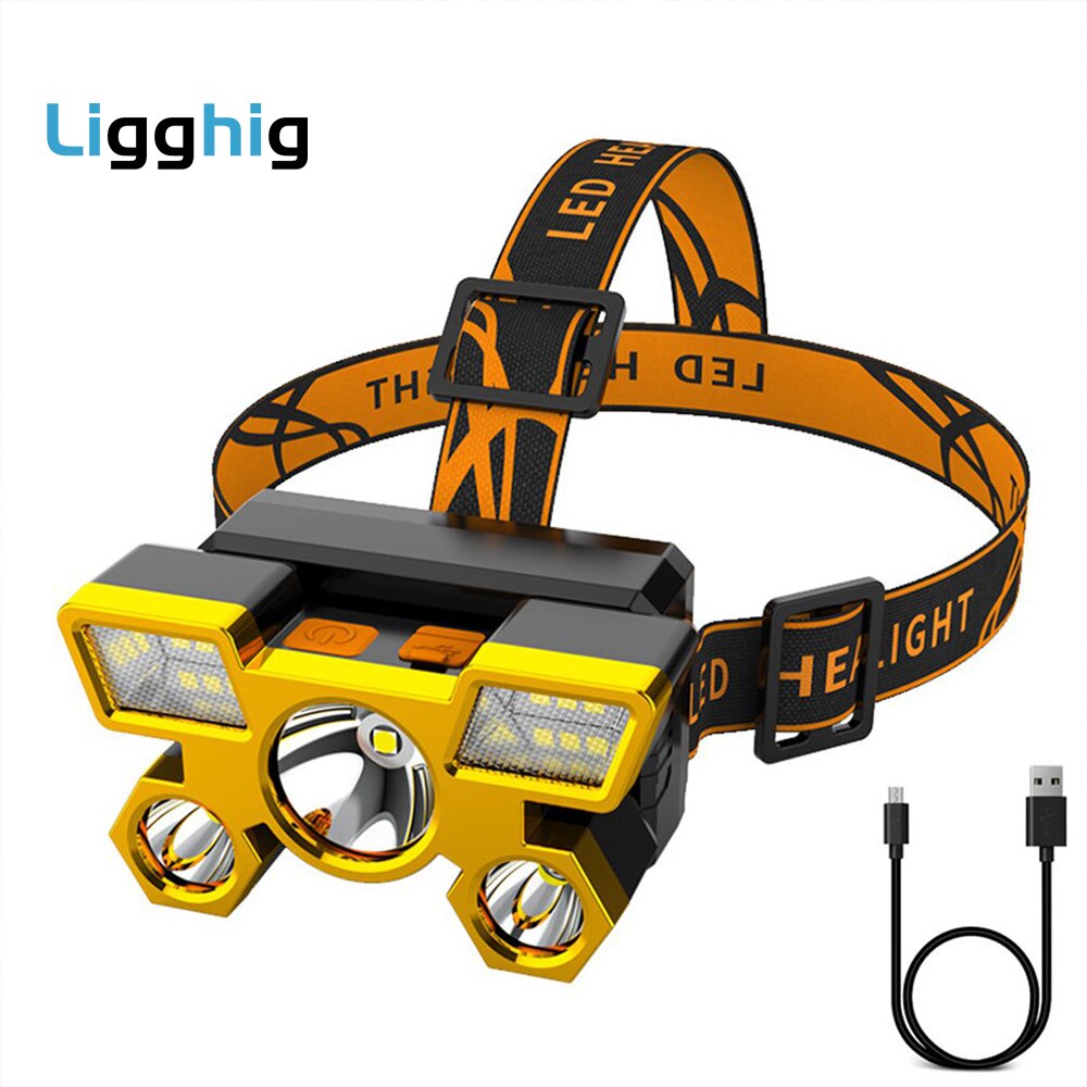 USB Rechargeable High Power Headlamp Outdoor Camping Strong Light Head-mounted Flashlight for Fishing Riding Spotlight Head Lamp