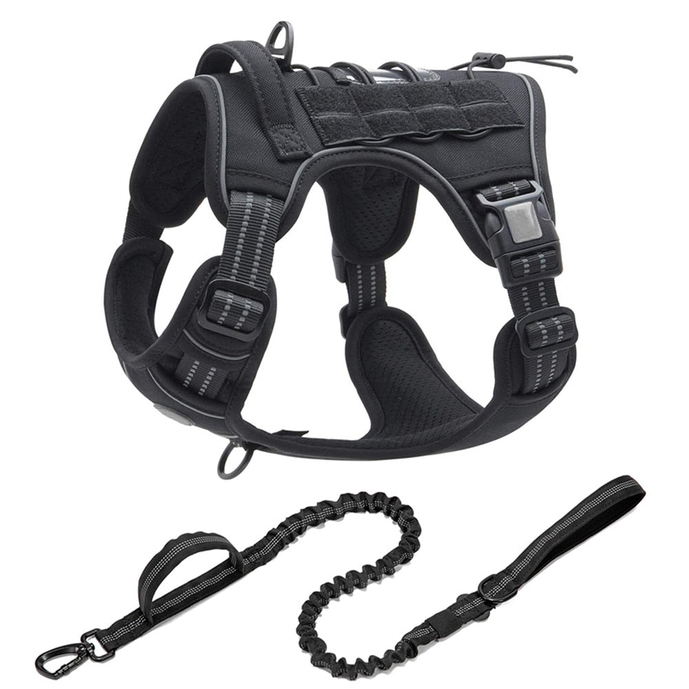 Tactical Dog Harness for Small Large Dogs No Pull Adjustable Pet Harness and leash Set Reflective K9 Working Training Vest