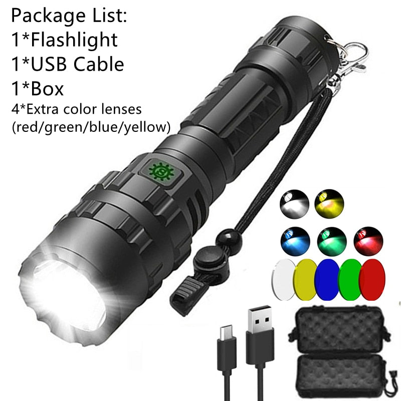 LED Tactical Hunting Torch Flashlight L2 18650 Aluminum Waterproof Outdoor Lighting with Gun Mount +Switch USB Rechargeable Lamp