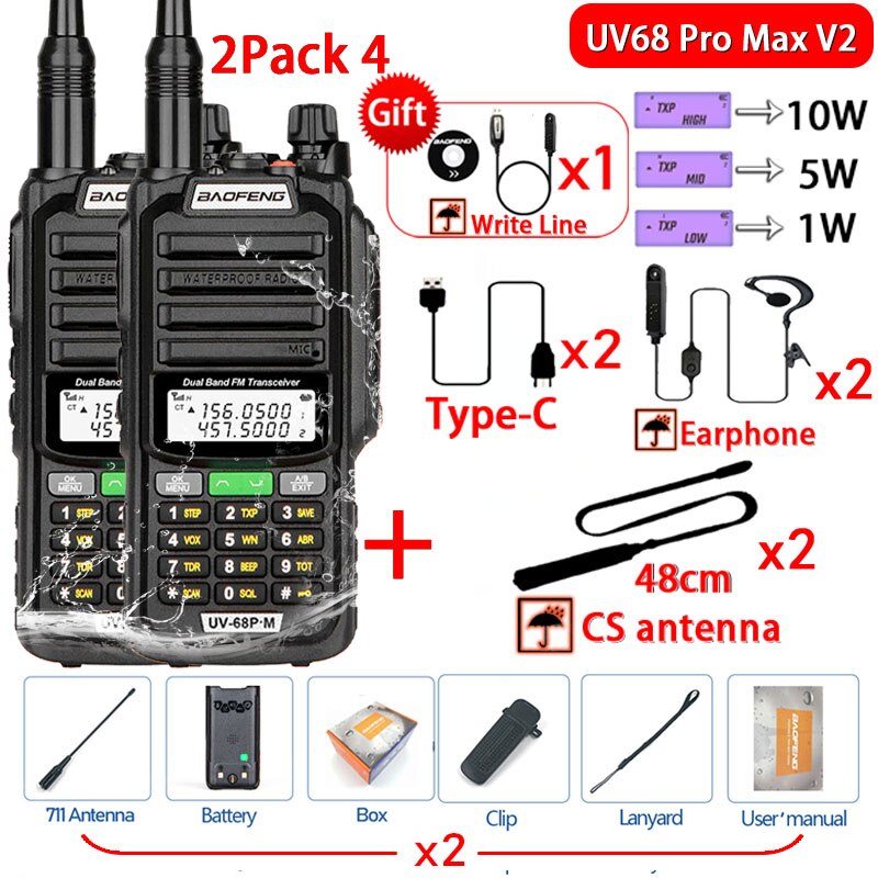 2023 Baofeng UV-68 Pro Max V2 10W IP68 Walkie Talkie Long Range Waterproof CB Two Way Radio UV9R UV5R Pro UV16 10R MAX Power