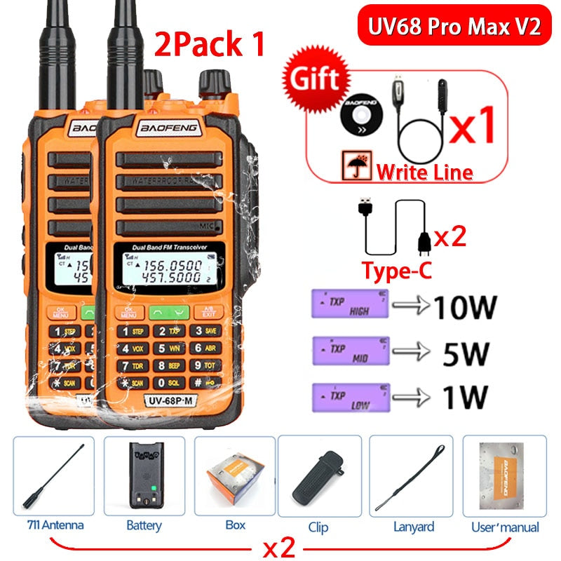 2023 Baofeng UV-68 Pro Max V2 10W IP68 Walkie Talkie Long Range Waterproof CB Two Way Radio UV9R UV5R Pro UV16 10R MAX Power