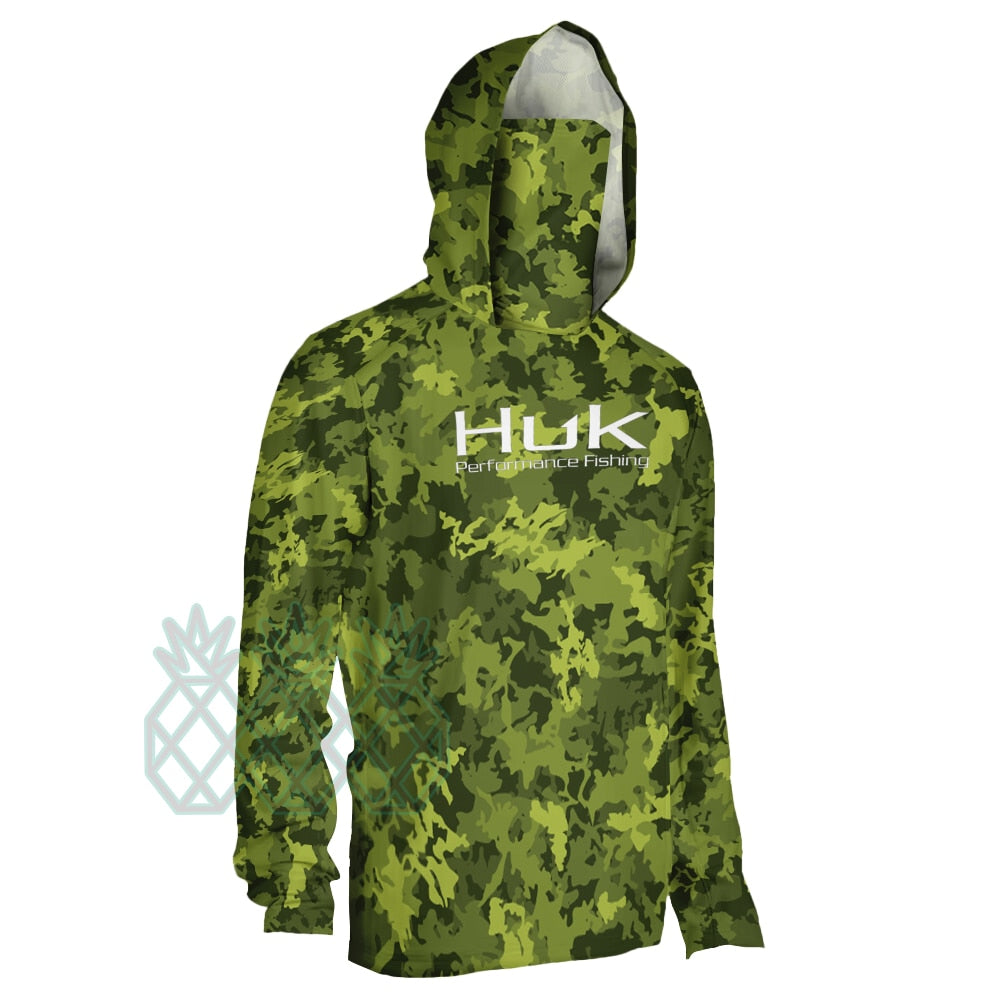 HUK Fishing Clothing Camouflage Men's Long Sleeve Mask Hooded Fishing Shirts Upf 50+ Uv Protection Performance Fishing Apparel