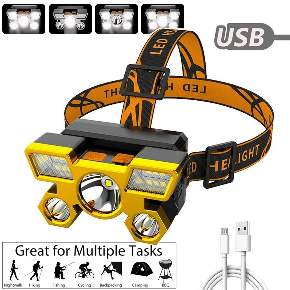 USB Rechargeable High Power Headlamp Outdoor Camping Strong Light Head-mounted Flashlight for Fishing Riding Spotlight Head Lamp