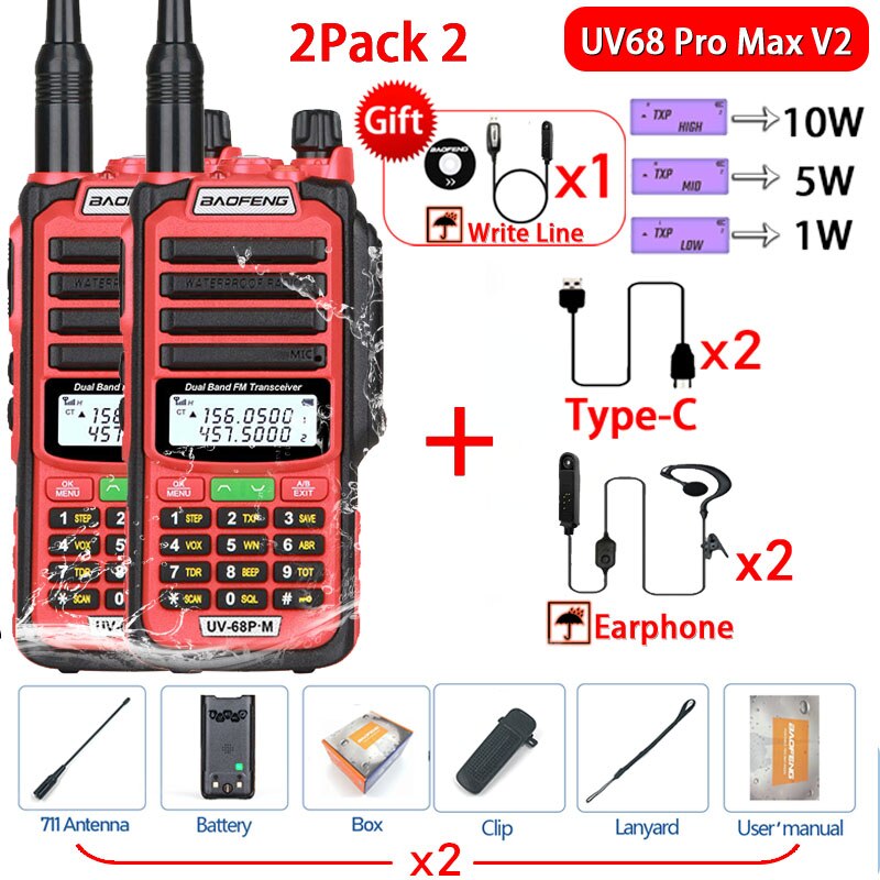 2023 Baofeng UV-68 Pro Max V2 10W IP68 Walkie Talkie Long Range Waterproof CB Two Way Radio UV9R UV5R Pro UV16 10R MAX Power