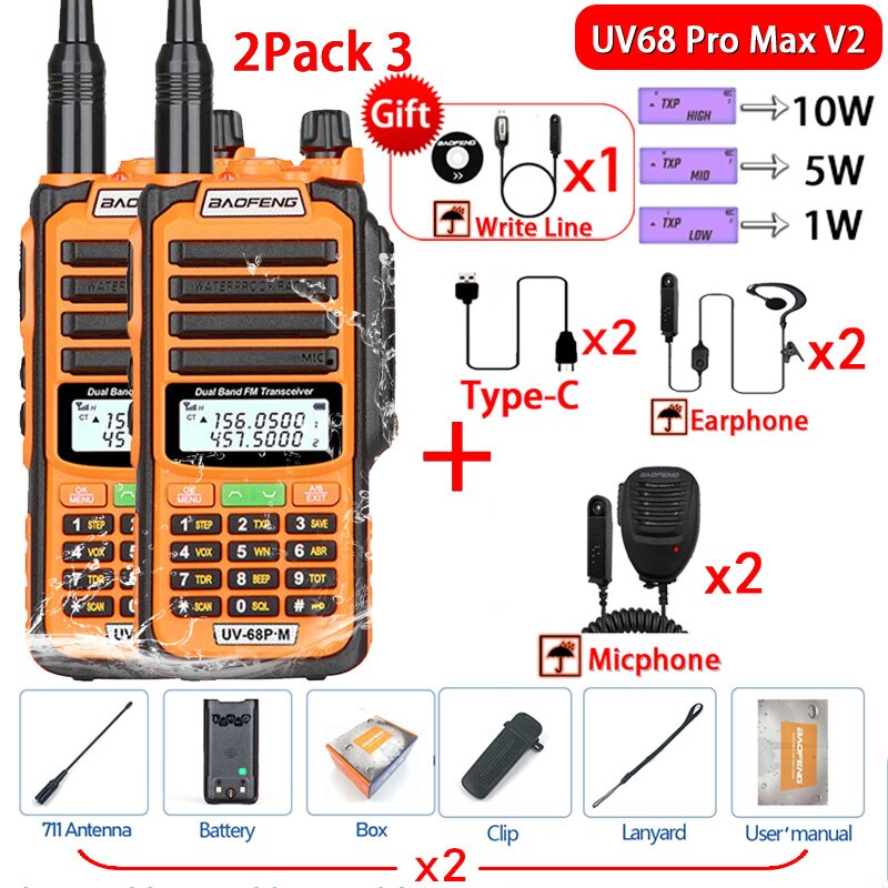 2023 Baofeng UV-68 Pro Max V2 10W IP68 Walkie Talkie Long Range Waterproof CB Two Way Radio UV9R UV5R Pro UV16 10R MAX Power