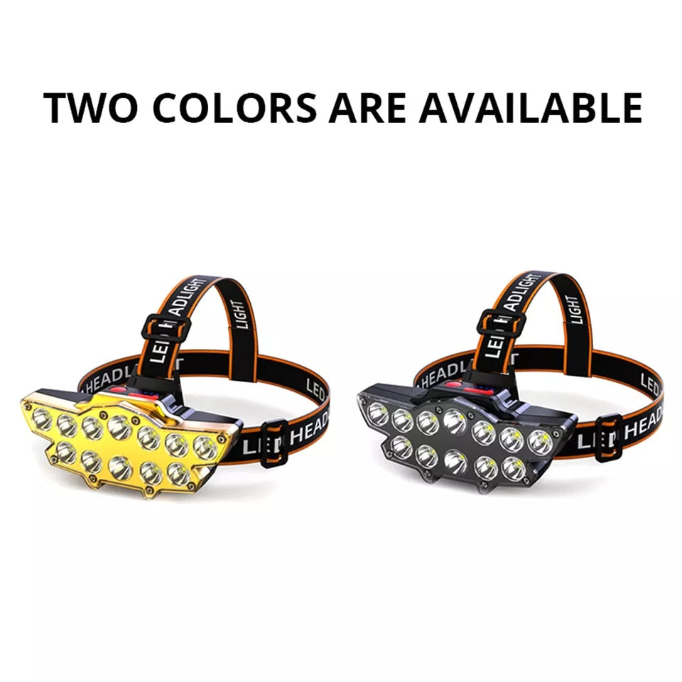 Head-Mounted Outdoor Waterproof 270-Degree Adjustable 12 Led Spotlight Rechargeable Usb Led Head Torch Headlights Headlamp