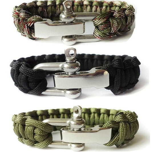 Camping Survival Bracelet Men Camping Outdoor Woven Parachute Shackle Pin Buckle Adjustment Bracelet Emergency Kit