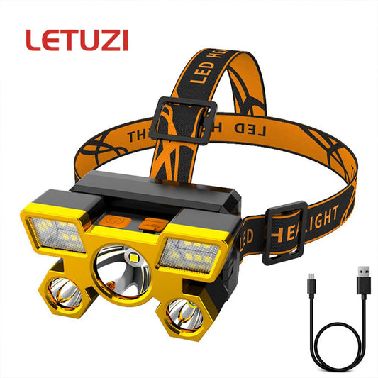 USB Rechargeable High Power Headlamp Outdoor Camping Strong Light Head-mounted Flashlight for Fishing Riding Spotlight Head Lamp