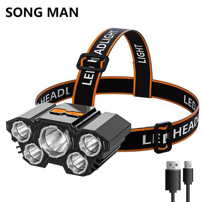 Usb Rechargeable Built-In Battery Led Bright Spotlight Super Bright Head-Mounted Outdoor Hiking Flashlight