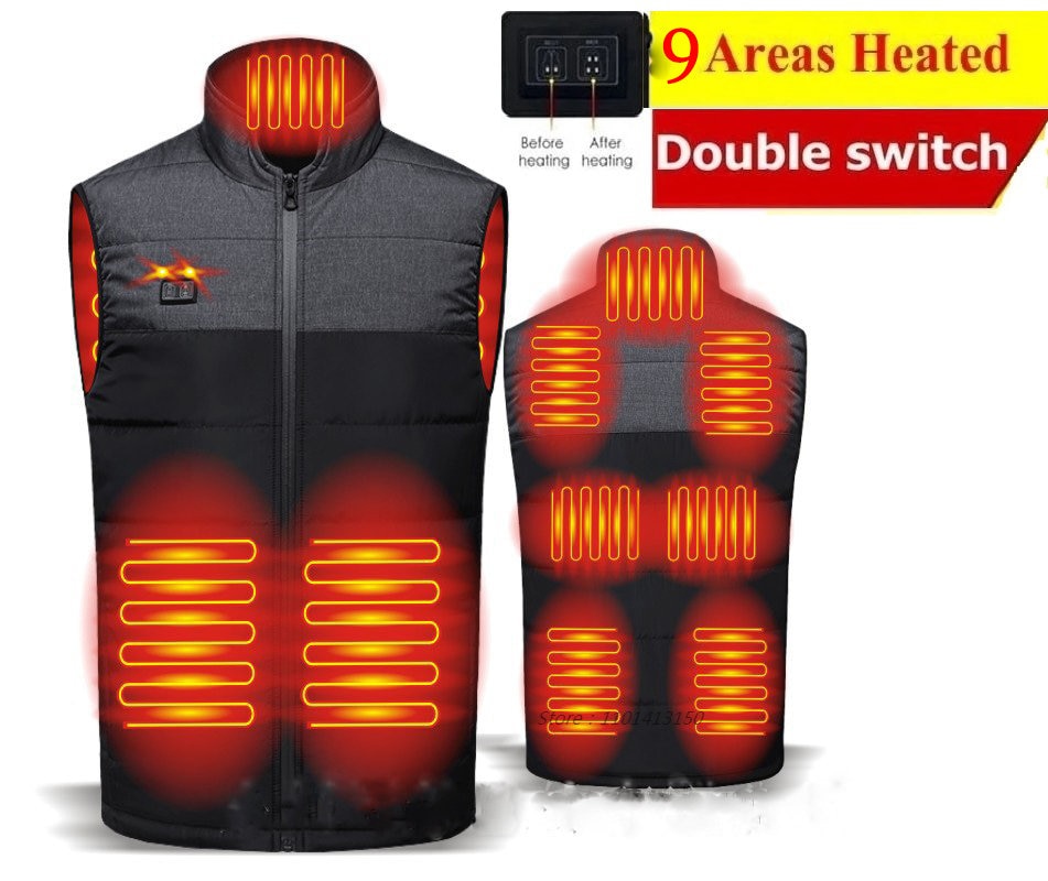 Winter Outdoor Men Electric Heated Jacket USB Heating Vest Winter Thermal Clothes Feather Camping Hiking Warm Hunting Jacket