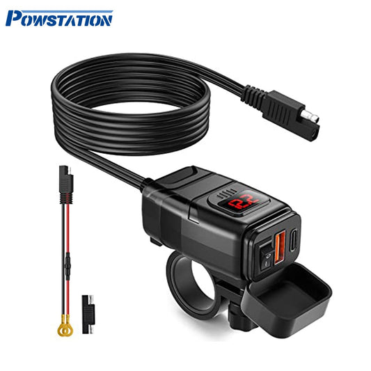 Powstation QC3.0 Motorcycle USB Charger Waterproof Cell Quick Charger Autocycle USB Socket With Voltmeter Motorcycle Accessories